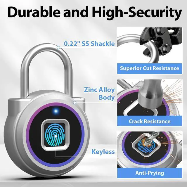 Alt view image 4 of 7 - Smart Padlock,Fingerprint Locker Lock,Biometric Fingerprint Padlock Outdoor Waterproof Gym Lock for Locker Gym Fence Gate Toolbox Case Storage