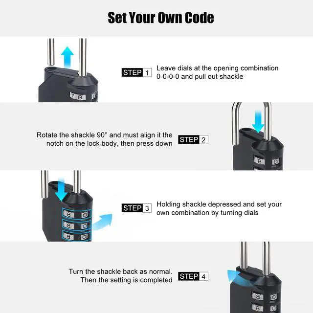 Alt view image 5 of 7 - Combination Lock, 4-Digit Waterproof Padlocks with Combination Code, Zinc Alloy Outdoor Lock for Door, Gym, Tool Boxes, Schools, Fences, Cabinet & Storage-Dark Black