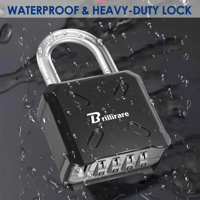 Alt view image 7 of 7 - Heavy Duty Combination Lock, 4 Digit Padlock Metal Outdoor, Weatherproof Alloy Locks One-Touch Unlocking, High Security Large Padlocks for Sheds, Fence, Gate Hasps, Storage Unit-Black