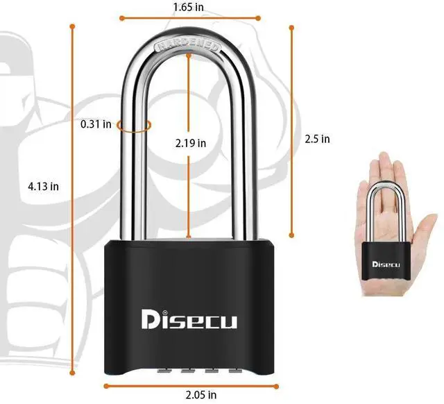 Alt view image 2 of 6 - 1 Pack disecu Heavy Duty 4 Digit Combination Lock, 2.5 Inch Long Shackle Outdoor Waterproof Padlock for School Gym Locker, Storage Unit, Fence, Gate, Toolbox (Black)