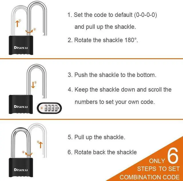 Alt view image 4 of 6 - 1 Pack disecu Heavy Duty 4 Digit Combination Lock, 2.5 Inch Long Shackle Outdoor Waterproof Padlock for School Gym Locker, Storage Unit, Fence, Gate, Toolbox (Black)