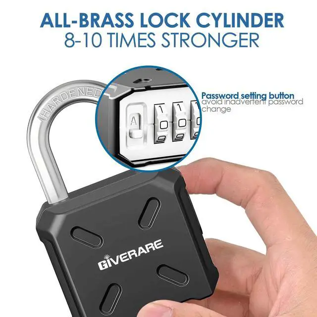 Alt view image 6 of 7 - Heavy Duty Combination Padlock 4-Digit, Large Outdoor Metal Lock, One-Touch Unlocking Weatherproof Alloy Locks, High Security Padlocks for Gym, School, Locker, Fence, Gate, Hasp, Case-Black