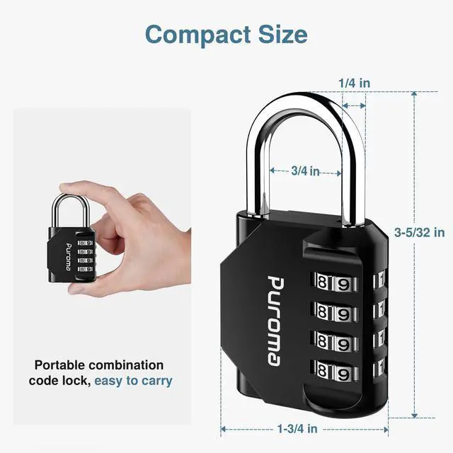 Alt view image 5 of 7 - 4 Pack Combination Lock for Locker 4 Digit Outdoor Waterproof Padlock for School, Gym, Sports, Fence, Toolbox, Gate, Case, Outdoor, Hasp Storage, Cabinets (Black)