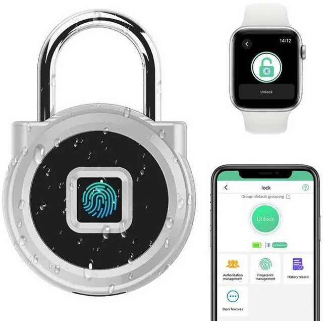 Main image of Gym Locker Padlock with Fingerprint Remote Authorized Unlock Record - Waterproof Security Keyless Smart Lock for School Gym Locker Backpack Gun Case Field Box Silver Support iOS Watch
