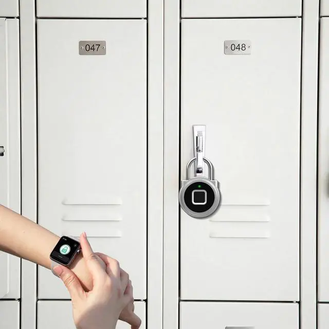 Alt view image 2 of 7 - Gym Locker Padlock with Fingerprint Remote Authorized Unlock Record - Waterproof Security Keyless Smart Lock for School Gym Locker Backpack Gun Case Field Box Silver Support iOS Watch