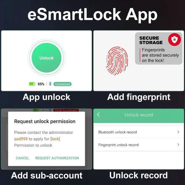 Alt view image 6 of 7 - Gym Locker Padlock with Fingerprint Remote Authorized Unlock Record - Waterproof Security Keyless Smart Lock for School Gym Locker Backpack Gun Case Field Box Silver Support iOS Watch