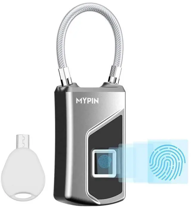 Main image of Fingerprint Lock with Key Backup, Smart keyless Waterproof Fingerprint Padlock Ideal for Gym, Door, Suitcase, Luggage Backpack, Bike, Office