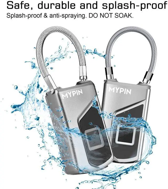 Alt view image 3 of 7 - Fingerprint Lock with Key Backup, Smart keyless Waterproof Fingerprint Padlock Ideal for Gym, Door, Suitcase, Luggage Backpack, Bike, Office