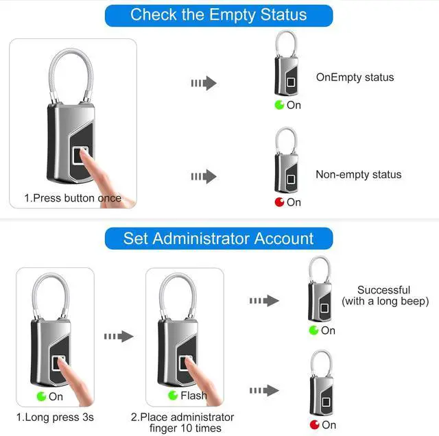 Alt view image 7 of 7 - Fingerprint Lock with Key Backup, Smart keyless Waterproof Fingerprint Padlock Ideal for Gym, Door, Suitcase, Luggage Backpack, Bike, Office
