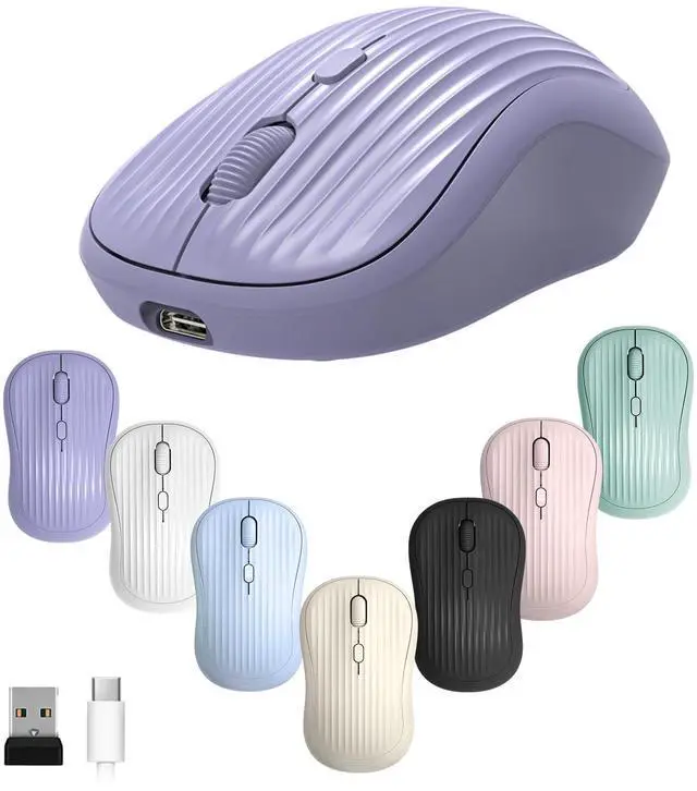 Main image of Wireless Mouse, 2.4G + BT, Rechargeable Battery, 4-Key, DPI: 800/1200/1600, Silent, Type-C, USB Nano Receiver, Ergonomic, Portable, for Laptop, Chromebook, PC, Mac, Windows (Violet)