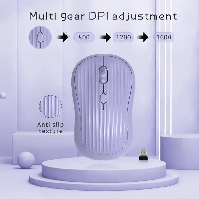 Alt view image 3 of 7 - Wireless Mouse, 2.4G + BT, Rechargeable Battery, 4-Key, DPI: 800/1200/1600, Silent, Type-C, USB Nano Receiver, Ergonomic, Portable, for Laptop, Chromebook, PC, Mac, Windows (Violet)
