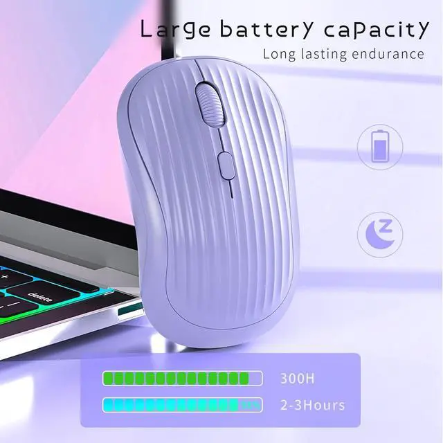 Alt view image 6 of 7 - Wireless Mouse, 2.4G + BT, Rechargeable Battery, 4-Key, DPI: 800/1200/1600, Silent, Type-C, USB Nano Receiver, Ergonomic, Portable, for Laptop, Chromebook, PC, Mac, Windows (Violet)
