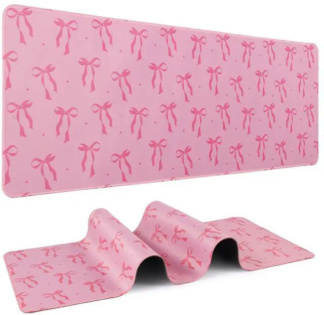 Main image of Large Gaming Mouse Pad 31.5 x 11.8in Desk Mat for Office Mousepad Anti-Skid Rubber Base Soft Comfortable and Durable Desk Pad (Pink Bow)