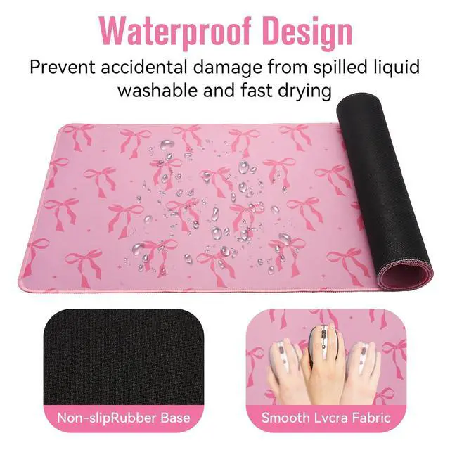 Alt view image 5 of 7 - Large Gaming Mouse Pad 31.5 x 11.8in Desk Mat for Office Mousepad Anti-Skid Rubber Base Soft Comfortable and Durable Desk Pad (Pink Bow)