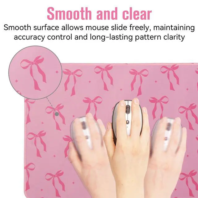 Alt view image 6 of 7 - Large Gaming Mouse Pad 31.5 x 11.8in Desk Mat for Office Mousepad Anti-Skid Rubber Base Soft Comfortable and Durable Desk Pad (Pink Bow)
