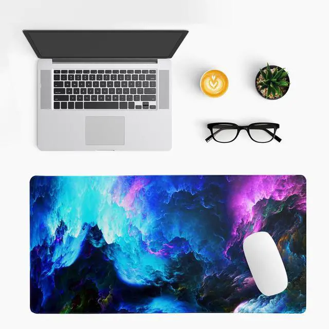 Alt view image 3 of 7 - Dazzling Galaxy Gaming Mouse Pad 27.6x11.8 Inch Blue Purple Galaxy Nebula Universe Space Large Mousepad Non-Slip Rubber Base Stitched Edges Keyboard Mouse Mat Desk Pad for Office Home and Game