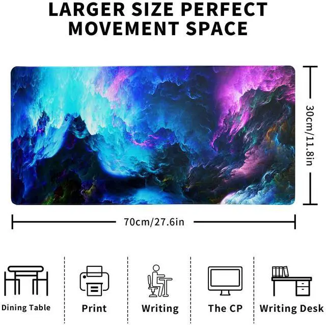 Alt view image 2 of 7 - Dazzling Galaxy Gaming Mouse Pad 27.6x11.8 Inch Blue Purple Galaxy Nebula Universe Space Large Mousepad Non-Slip Rubber Base Stitched Edges Keyboard Mouse Mat Desk Pad for Office Home and Game