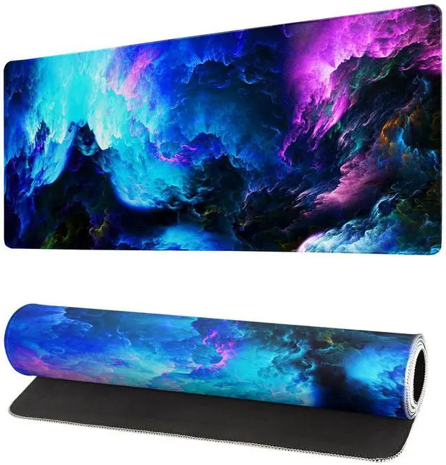Main image of Dazzling Galaxy Gaming Mouse Pad 27.6x11.8 Inch Blue Purple Galaxy Nebula Universe Space Large Mousepad Non-Slip Rubber Base Stitched Edges Keyboard Mouse Mat Desk Pad for Office Home and Game