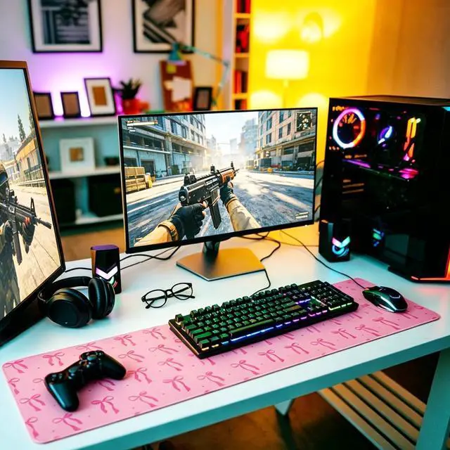 Alt view image 4 of 7 - Large Gaming Mouse Pad 31.5 x 11.8in Desk Mat for Office Mousepad Anti-Skid Rubber Base Soft Comfortable and Durable Desk Pad (Pink Bow)