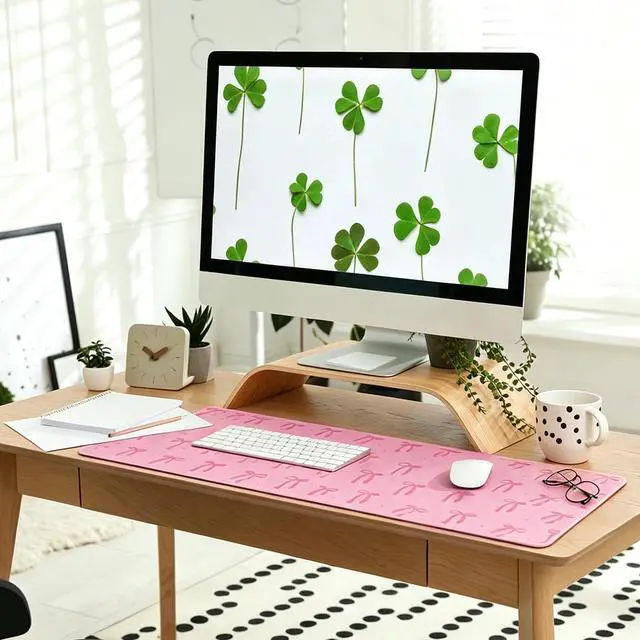 Alt view image 3 of 7 - Large Gaming Mouse Pad 31.5 x 11.8in Desk Mat for Office Mousepad Anti-Skid Rubber Base Soft Comfortable and Durable Desk Pad (Pink Bow)