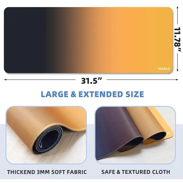 Alt view image 2 of 5 - Large Gaming Mouse Pad 31.5 x 11.8 in, Extended Desk Mat for Keyboard and Mouse, Non-Slip Rubber Base, Smooth Waterproof Surface, Stitched Edges, Black Mousepad for Office & Home,Black-Yellow