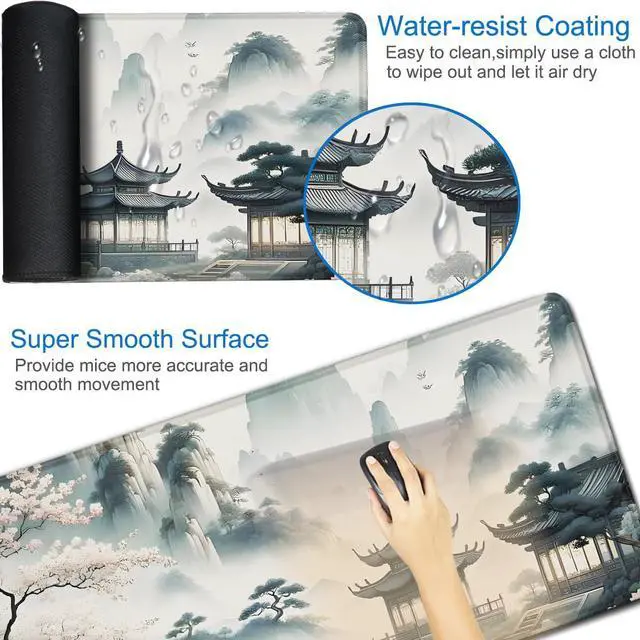 Alt view image 3 of 7 - Large Gaming Mouse Pad, 31.5x15.7 inch Large Extended Computer Keyboard Mouse Mat, Water Resist Non-Slip Mousepad Rubber Base Long XXL Mouse Pad for Work & Gaming, Office & Home, Sakura Ancient City