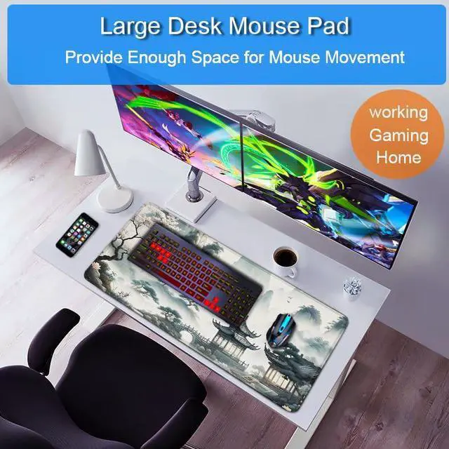 Alt view image 6 of 7 - Large Gaming Mouse Pad, 31.5x15.7 inch Large Extended Computer Keyboard Mouse Mat, Water Resist Non-Slip Mousepad Rubber Base Long XXL Mouse Pad for Work & Gaming, Office & Home, Sakura Ancient City