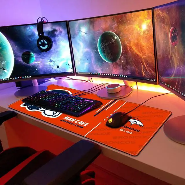 Alt view image 5 of 7 - Large Gaming Mouse Pad, Extended Desk Mousepad with Stitched Edges, Football Computer Keyboard Pad,Orange Design for Sport Fans, 31.5 x 11.8 in