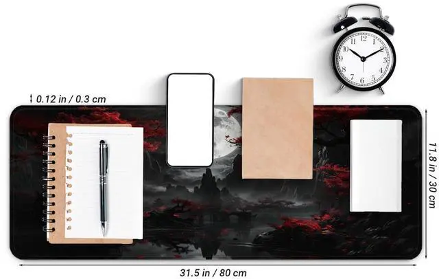 Alt view image 2 of 7 - Gaming Mouse Pad with Anti-Slip Rubber Base, Extended Large Computer Mouse Mat with Stitched Edges, Long XL Anime Mousepad for Laptop and Keyboard, 31.5 x 11.8 inch (Dark Full Moon)