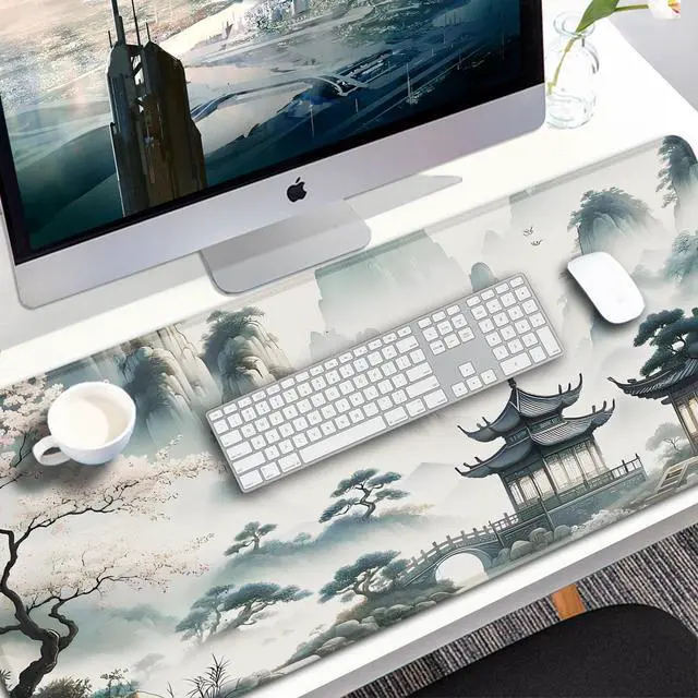 Alt view image 7 of 7 - Large Gaming Mouse Pad, 31.5x15.7 inch Large Extended Computer Keyboard Mouse Mat, Water Resist Non-Slip Mousepad Rubber Base Long XXL Mouse Pad for Work & Gaming, Office & Home, Sakura Ancient City