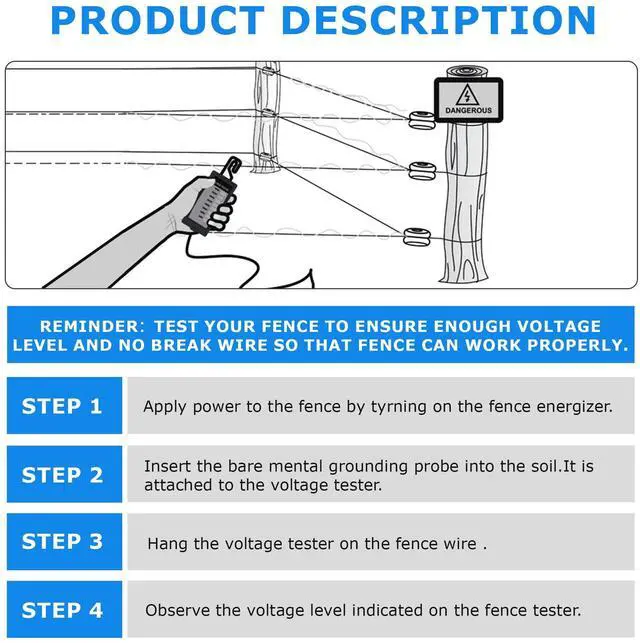 Alt view image 7 of 7 - Electric Fence Voltage Tester, 12KV Fence Tester 8 Neon Indicator Lights/Fence Tester for Farms Fault Finder Portable Testing Tool