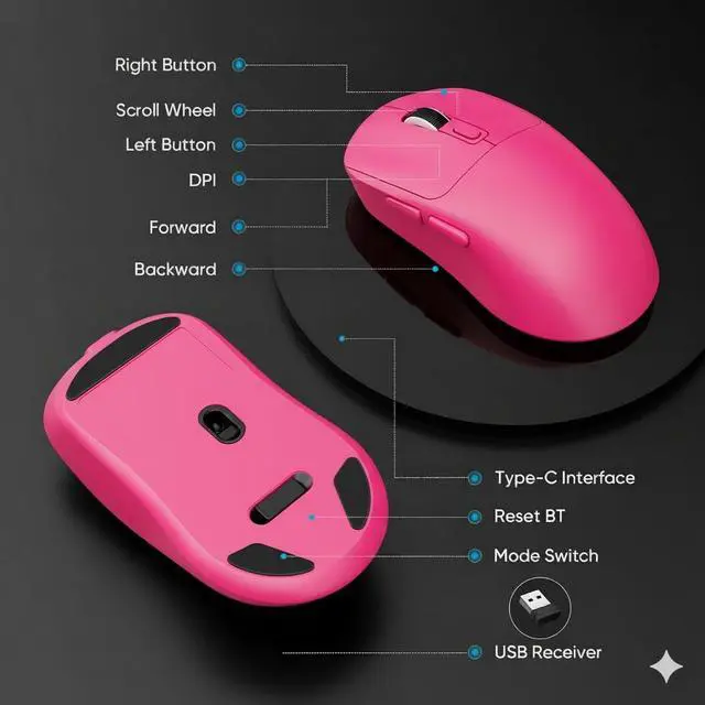 Alt view image 7 of 7 - Wireless Mouse for Laptop, 2.4G Slim Rechargeable Portable Mouse, 1600 DPI Stylish Optical Mouse with USB Receiver, Noiseless Computer Mice for Laptop, PC, MacBook, 5 Buttons (Rose Red)