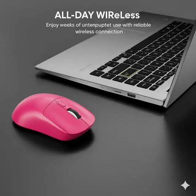 Alt view image 6 of 7 - Wireless Mouse for Laptop, 2.4G Slim Rechargeable Portable Mouse, 1600 DPI Stylish Optical Mouse with USB Receiver, Noiseless Computer Mice for Laptop, PC, MacBook, 5 Buttons (Rose Red)