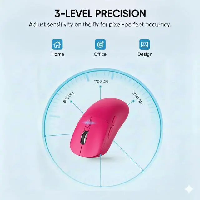 Alt view image 2 of 7 - Wireless Mouse for Laptop, 2.4G Slim Rechargeable Portable Mouse, 1600 DPI Stylish Optical Mouse with USB Receiver, Noiseless Computer Mice for Laptop, PC, MacBook, 5 Buttons (Rose Red)