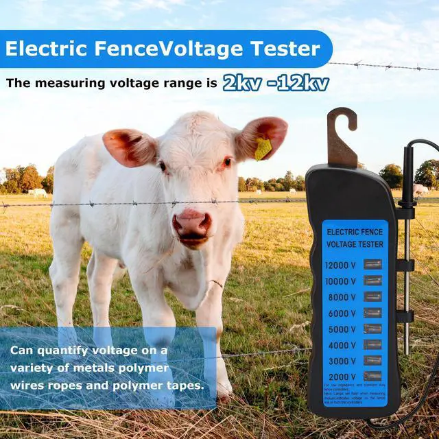 Alt view image 2 of 7 - Electric Fence Voltage Tester, 12KV Fence Tester 8 Neon Indicator Lights/Fence Tester for Farms Fault Finder Portable Testing Tool