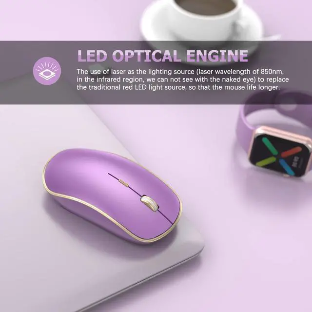 Alt view image 3 of 6 - Silent Wireless Mouse - 2.4G Portable & Ergonomic with 5 DPI Levels for Desktop, Notebook, PC & Laptop (Purple)