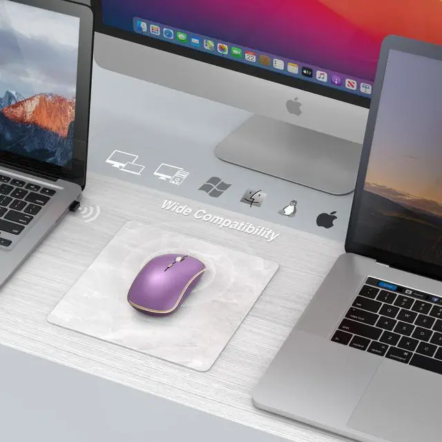 Alt view image 6 of 6 - Silent Wireless Mouse - 2.4G Portable & Ergonomic with 5 DPI Levels for Desktop, Notebook, PC & Laptop (Purple)