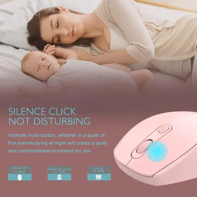 Alt view image 3 of 7 - Wireless Mouse, 2.4G, Silent, Computer, USB Nano Receiver for Laptop, Chromebook, PC, Mac, Windows and School Work (Pink)