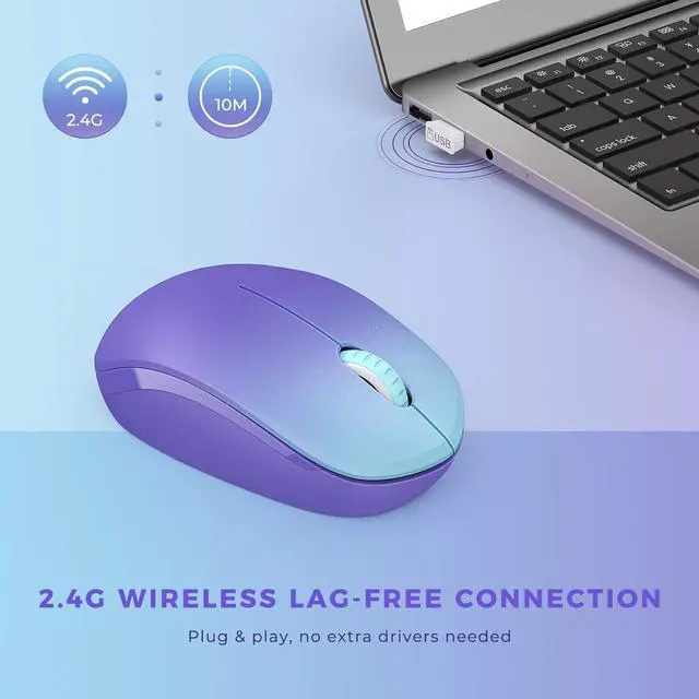 Alt view image 5 of 7 - Wireless Mouse, 2.4G Noiseless Mouse with USB Receiver Portable Computer Mice for PC, Tablet, Laptop, Notebook Chromebook - Gradient Purple