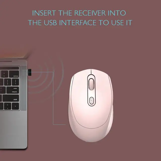 Alt view image 7 of 7 - Wireless Mouse, 2.4G, Silent, Computer, USB Nano Receiver for Laptop, Chromebook, PC, Mac, Windows and School Work (Pink)