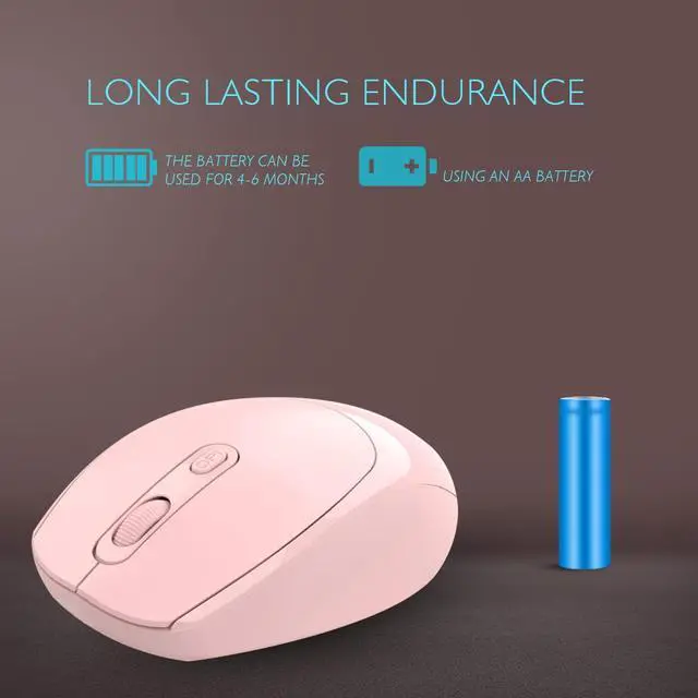 Alt view image 4 of 7 - Wireless Mouse, 2.4G, Silent, Computer, USB Nano Receiver for Laptop, Chromebook, PC, Mac, Windows and School Work (Pink)