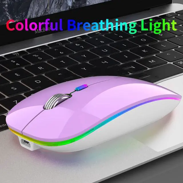 Alt view image 4 of 7 - LED Wireless Mouse, G12 Slim Rechargeable Silent Mouse, 2.4G Portable USB Optical Wireless Computer Mice with USB Receiver and Type C Adapter (Purple)