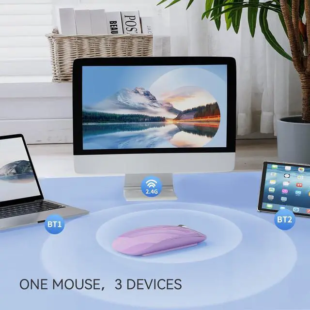 Alt view image 3 of 6 - M18 Bluetooth Mouse, USB C Rechargeable Wireless Mouse, Triple Mode (Dual Bluetooth+USB) Computer Silent Mice Portable with USB Receiver and Type C Adapter for Laptop/MacBook/iPad/PC - Purple