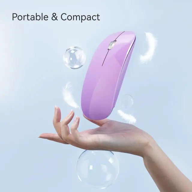 Alt view image 5 of 6 - M18 Bluetooth Mouse, USB C Rechargeable Wireless Mouse, Triple Mode (Dual Bluetooth+USB) Computer Silent Mice Portable with USB Receiver and Type C Adapter for Laptop/MacBook/iPad/PC - Purple