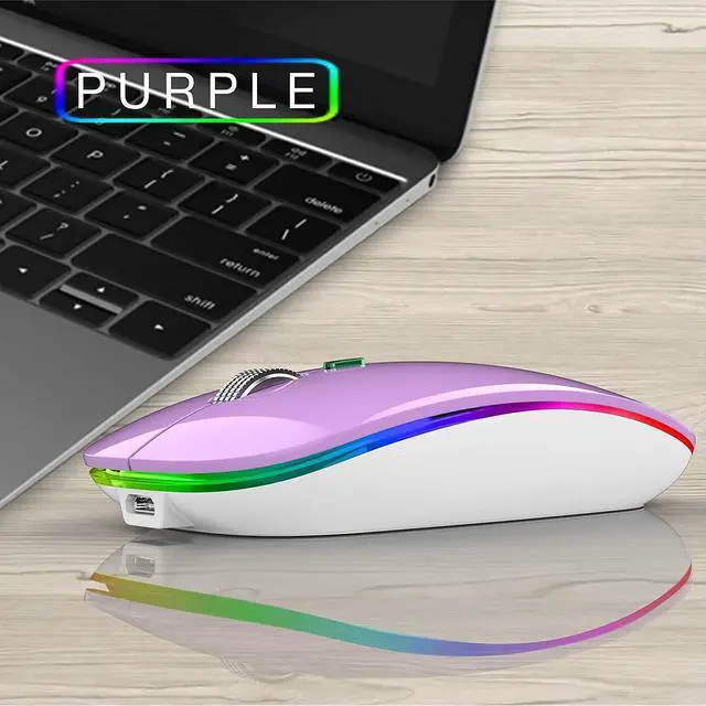 Alt view image 7 of 7 - LED Wireless Mouse, G12 Slim Rechargeable Silent Mouse, 2.4G Portable USB Optical Wireless Computer Mice with USB Receiver and Type C Adapter (Purple)