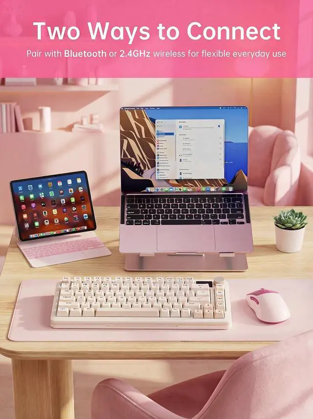 Alt view image 3 of 7 - H6 49g Wireless Mouse, Bluetooth & 2.4GHz Rechargeable Mouse, Lightweight Silent Ergonomic Mouse with USB-C Charging, Portable Right-Hand Office Mouse for Laptop, PC, MacBook(Berry Pink)