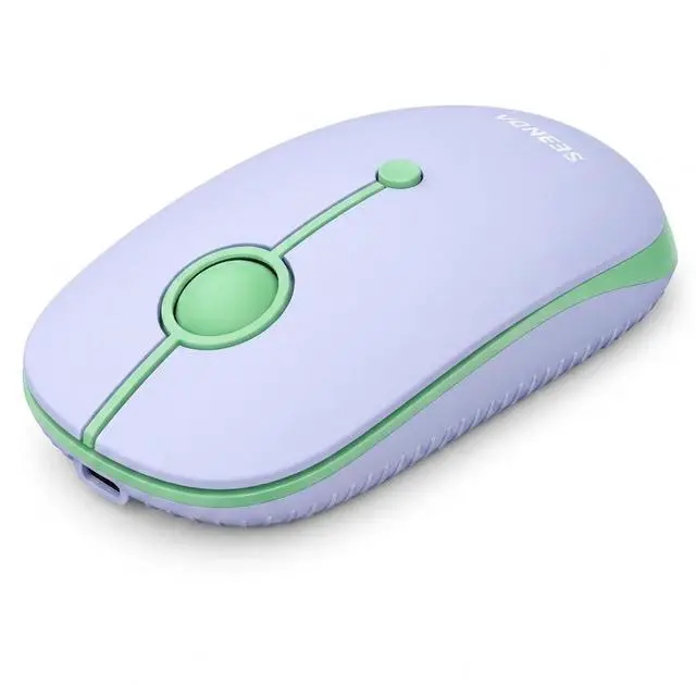 Main image of MOU001 Bluetooth Wireless Mouse,3-Device Connection (USB&Dual Bluetooth), Ergonomic Mouse for Laptop, Rechargeable Quiet Click Computer Mouse,3-Level DPI for Windows,Mac Chromebook,Green&Purple