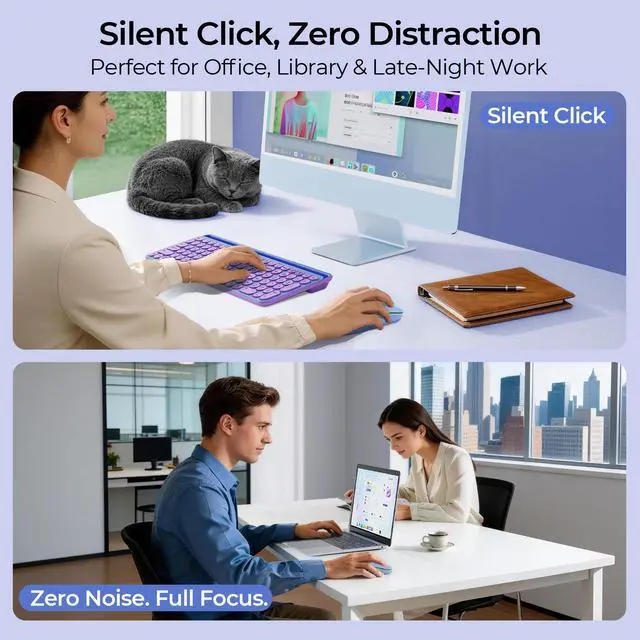 Alt view image 3 of 7 - MOU001 Bluetooth Wireless Mouse,3-Device Connection (USB&Dual Bluetooth), Ergonomic Mouse for Laptop, Rechargeable Quiet Click Computer Mouse,3-Level DPI for Windows,Mac Chromebook,Green&Purple
