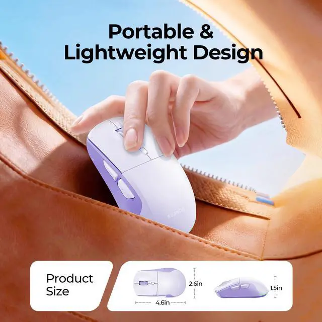 Alt view image 7 of 7 - MOU110 Wireless Bluetooth Mouse, Rechargeable RGB Silent Mouse with 2.4G USB & Bluetooth, 3-Level DPI, Right-Hand Ergonomic Mouse for Laptop, iPad, MacBook, Desktop, Purple