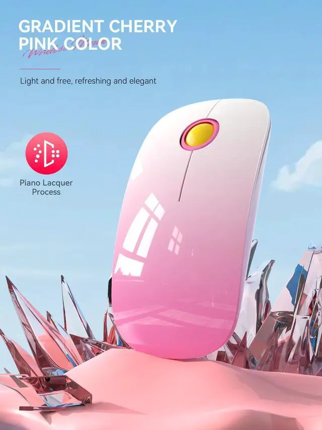 Alt view image 2 of 7 - Bluetooth Wireless Mouse - (BT5.1+USB) Slim Dual Mode Computer Mice with Quiet Click, Low Power, and 1600 DPI, Portable Cordless Mouse for MacBook, Laptop, iPad Pro/Air(Gradient Pink)